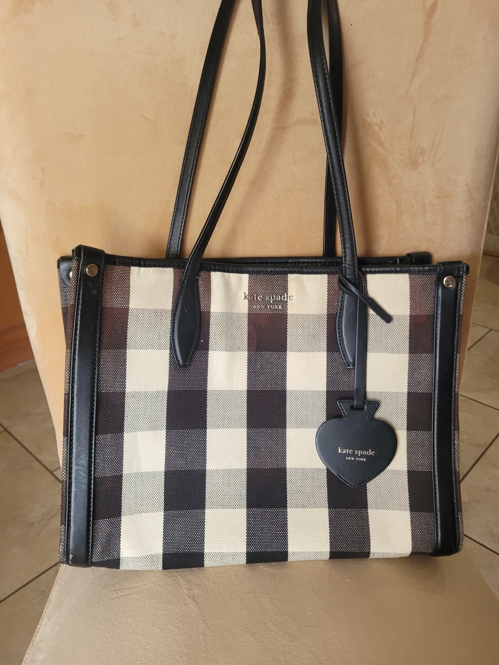 kate spade New York Black & Cream Plaid Tote Bag